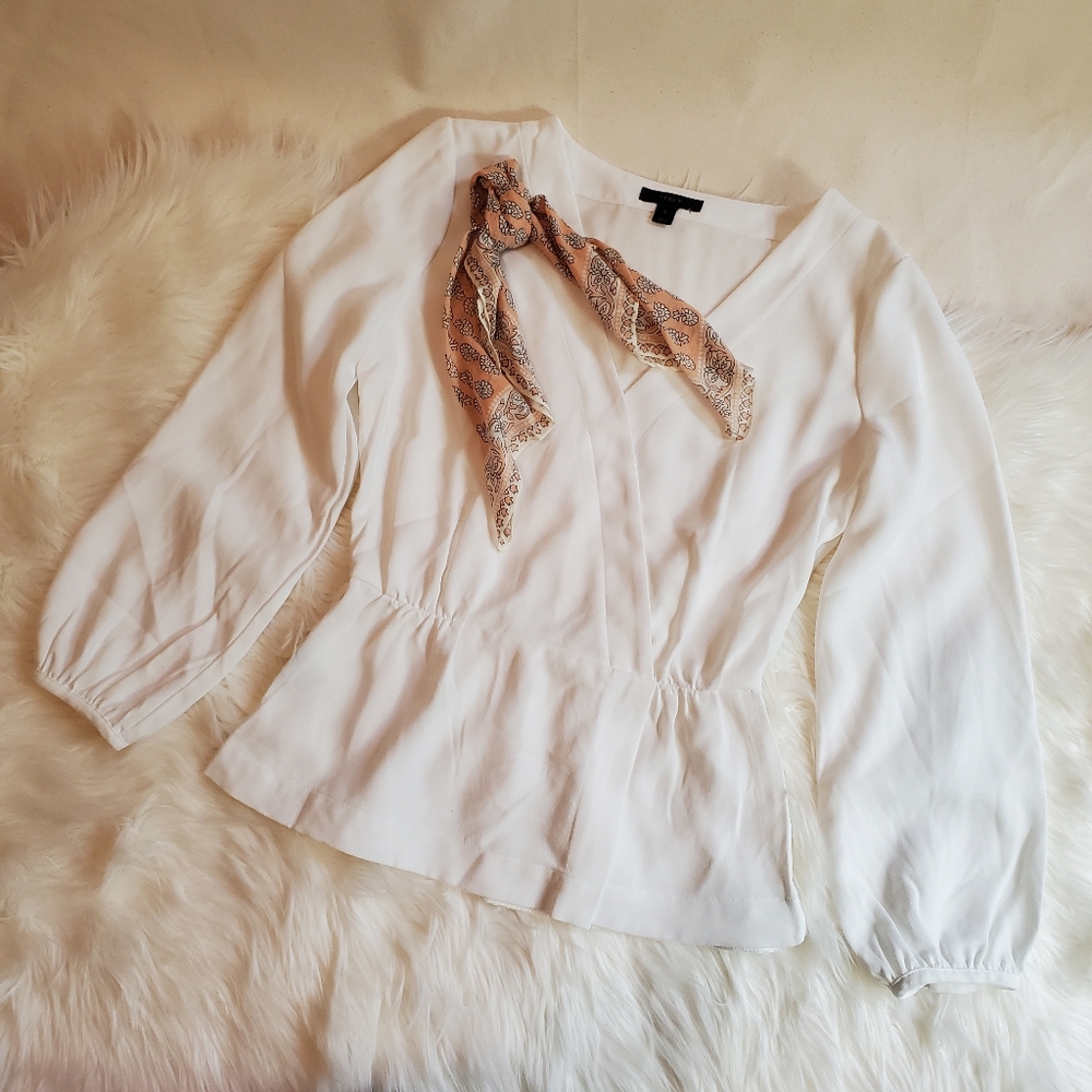 J.Crew Drapey crepe faux-wrap Peplum Blouse, White, 2